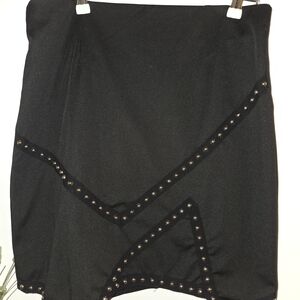 Elegant Studded Asymmetrical Mini Skirt | Black Silver Disco Glam Rock | Large